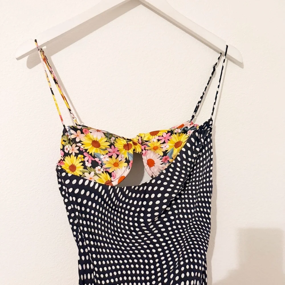 For Love & Lemons Anya Mini Dress Polka Dot Floral Satin Size Small S - Picture 4 of 7
